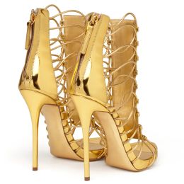 Pumps Sexy Golden and Blue Zipper Sandals High Heels Strappy Gladiator Peep Toe Women Sandal Stiletto Pole Dancing Shoes Size 3543