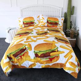 Bedding Sets Hamburger Fries Candy 3D Giant Burger Duvet Cover Set 3 Pieces Fun Fast Food Bedspread King Size Polyester