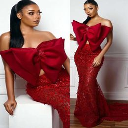 Red Arabic Aso Ebi Mermaid Prom Dresses Two Pieces Lace Evening Formal Party Second Reception Birthday Engagement Gowns Dress ZJ