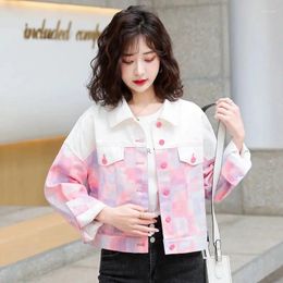 Women's Jackets Women Denim Jacket 2024 Spring Autumn Fashion Splice Colour Jeans Coat Casual Short Loose Pockets Cowboy Outerwear Tops R342