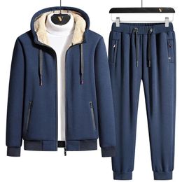 Men's Tracksuits Arrived 2024 Tracksuit Men Warm Winter Velvet Thick Two Pieces Set Fleece Mens Track Suit Jacket Pants