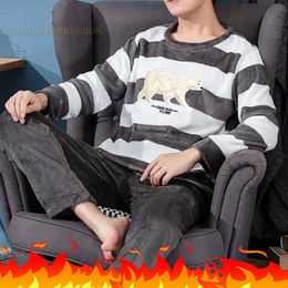 2024Autumn Winter Flannel Boy Sleepwear Thermal Velvet Feather Print Mens Pyjama Sets Casual Pjs Male Loungewear Pyjamas Nightwear 240315