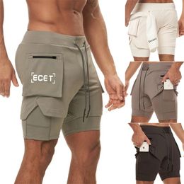 Sport Shorts Men Sportswear Double-deck Running Shorts 2 In 1 Beach Bottoms Summer Gym Fitness Training Jogging Short Pants 240321