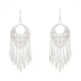 Dangle Earrings Turkish Retro Shiny Silver Jewelry Silver-Plated Metal Engraved Tassel For Women2024 Fashion Ethnic Accessories