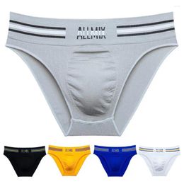 Underpants Plus Size Men Briefs U Convex Seamless Low Waist Thin Breathable Elastic Letter Print Striped Sports