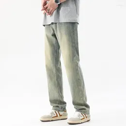 Men's Jeans 2024 Spring And Summer All-Match Yellow Mud Dyed Washed Worn Korean Fashion Stretch Retro Straight Tall Trousers