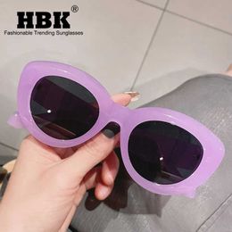 Sunglasses HBK Fashion Cat Eye Womens Sunglasses Ins Popular Retro Jelly Coloured Shadow UV400 Glasses Mens Green Pink Purple Sunglasses J240322