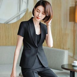 Women's Two Piece Pants Fashion Female Blazer Women Business Suits Pant And Jacket Sets Short Sleeve Summer Office Ladies Work Uniform