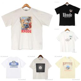 2024 New Brand Rhude T Shirts Designer Shirt Men Shorts Print White Black S M L Xl Street Cotton Fashion Youth Mens Tshirts Tshirt