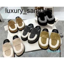 Designer Go Mules Sandalen Mueller Hausschuhe Wildleder Taupe Top Qualität Go Slipper Wolle Damen Leder Wildleder Herren Klassische Halbrutsche Luxus geschlossene Zehen warme Rutschen Platfor