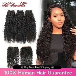 Closure ALI ANNABELLE Brazilian Curly Hair Bundles With Closure Human Hair Bundles With Closure Kinky Curly Hair 3 Bundles With Closure