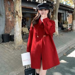 Women's Suits UNXX Real S Red Outerwear For Women 2024 Autumn-Winter Tweed National Style High-End Petite Coat High Quality Female Top