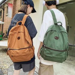 Backpack Japanese Washed Canvas Female Slouchy With PU Leather Travel Male High School Student Bag