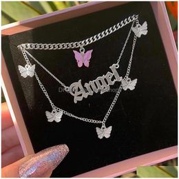 Pendant Necklaces Mti-Layer For Women Butterfly Letter Angel Thick Chain Thin Necklace Drop Delivery Jewelry Pendants Dhgns