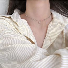 Pendants PANJBJ Moon Star Zircon Pendant Necklace For Women Simple Short Choker Student Accessories