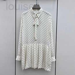 Basic & Casual Dresses Designer Brand Miu Sweet Polka Dot Printed Unique Dress, Super Beautiful Lace Up Long Sleeved Pleated Skirt, Autumn New Shirt Skirt VDYG