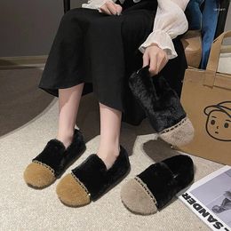 Casual Shoes Luxury Rhinestone Beading Fur Flats Woman Mixed Colour Furry Loafers Female Square Toe Crystal Band Wool