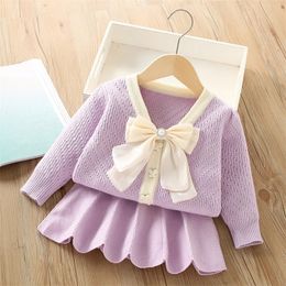 Toddler Girls Outfit Set Cardigan and Skirt Knitting Sweater Suits for 17Years 2Pcs Fashion Party Outfits 240307