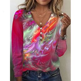 Designer Women's Fashion Casual T-shirt Spring and summer New V-neck Starry Sky Tie Dyed Pearl Button Long Sleeve T-shirt sweatshirt women tops Printed hoodieX8EZ