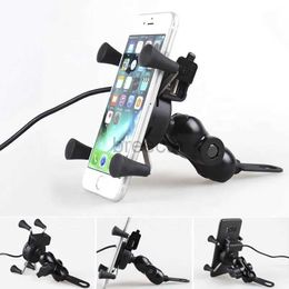 Cell Phone Mounts Holders Motorcycle Mobile Phone Holder Mount Support With USB Charger 360Degree Rotation for Moto pouch For 3.5-6.5 inch Cell Phone 240322