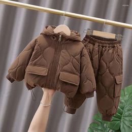 Clothing Sets Boys' Winter Suit Zipper Hooded Cotton Coat Pants Two-piece Handsome Plush Thickened Clothes Workwear Fashion Jacket