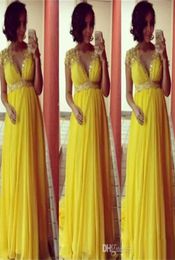 Bright Yellow Short Sleeves Chiffon Long Evening Dresses For Pregnant Maternity Women Formal Party Prom Gowns Empire Beads Crystal9172197