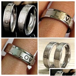 Band Rings Wholesale Lots 50Pcs Love Heart 6Mm Comfort-Fit Sier Stainless Steel Ring Lovers Couples Engagement Jewellery Gift Dhgarden Dhjy2