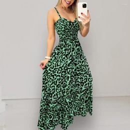 Casual Dresses Elegant Leopard Print Outfit Backless Dress Strappy Maxi With Low-cut V Neck Design