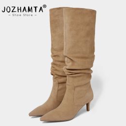 Boots JOZHAMTA Size 3439 Women Knee Boots Suede Sexy Thin High Heels Shoes For Women Long Boots Winter 2023 Fashion Casual Office