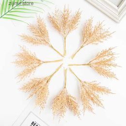 Faux Floral Greenery 6Pcs Artificial Plants Golden Silvery Fake Branch For Christmas Tree Wreaths Home Candy Box Accessories Wedding Arch Decoration Y240322