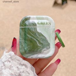 Earphone Accessories Green Marble Gradient Square Case For Airpods 3 Pro 2 Earphone Charging Box Cover For Airpod 1/2 Soft Fresh Shell HookY240322