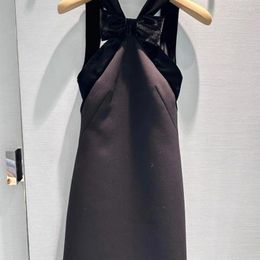 Casual Dresses Suspender Dress Miu Style Velvet Bow Patchwork With Backless Sexy Annual Meeting