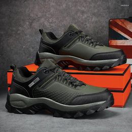 Fitness Shoes Men Leather Climbing Army Green Platform Walking Non-slip Hard-wearing Male Outdoor Hiking