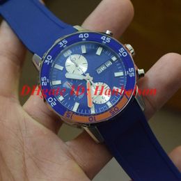 NEW Men rubber strap watch FAMILY 376704 DAY DATE Blue dial Stainless steel case VK quartz movement Multi-function chronograph287o