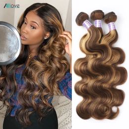 Weaves Allove Highlight Bundles Brazilian Body Wave Human Hair Bundles 4/27 Honey Blonde Coloured Brazilian Hair Weave Bundles 1/3/4 PCS