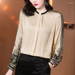 Women's Blouses Shirts And For Women Fashion 2024 Spring Long Sleeve Elegant Blouse Shirt Loose Real Silk Woman Print Tops