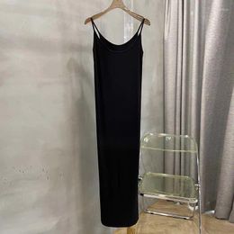 Casual Dresses 2024 Sexy Women's Pure Cotton Knitted Camisole Dress Classic Black Slim Fit Waist Up Long High End Party Y2K