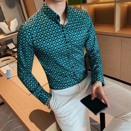 Men's Dress Shirts 2024 Spring Autumn Fashion Print Casual Men Brand Long Sleeve Business Slim Shirt Male High Quality Social Attire Tops