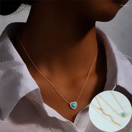 Chains 925 Sterling Silver Turquoise Love Heart Necklace For Women Girl Zircon Fine Chain Design Jewellery Party Gift Drop