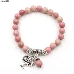 Fashionable and Minimalist Life Tree Bracelet Natural Stone Red Pattern Elastic Thread Beaded Bestselling