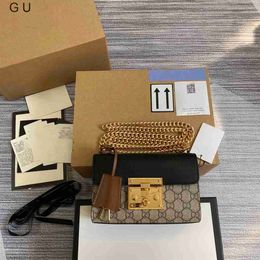 Cross Package Manufacturers Promotion New Kuqi Home Chain Single Shoulder Crossbody Lock Buckle Bag Small Genuine Leather Padlock Box
