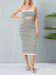 Casual Dresses Women S Summer Midi Bodycon Dress Sexy Strapless Cut Out Ribbed Knit Maxi Striped Tube Long Fitted