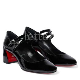 Designer Women's High Heel Luxury Red Dress Shoes Round Head Chunky Heel Leather Splice Hasp Comfortable Shoes