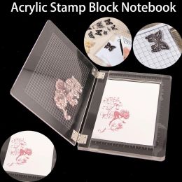 Boormachine Acrylic Stamp Block Notebook Type Clear Stamping Tools Set with Grid Lines for Scrapbooking Crafts Card Making Positioning Tool