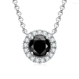 Pendants Trendy 925 Sterling Silver VVS1 1CT Round Cut Black Real Moissanite Gemstone Pendent Necklace Fine Jewelry With GRA Gift