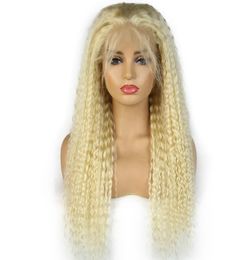 Malaysian Blonde Human Hair Full Lace Wig Deep Wavy 613 Color Remy Hair Part With Bleached Knots Hand Tied3776777