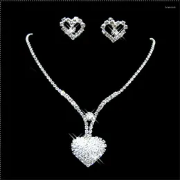 Necklace Earrings Set Crystal Rhinestones Silver Plated Fashion Big Peach Heart Necklace&Earrings Jewelry Formal Party Prom Women Gift