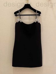 Basic & Casual Dresses designer brand MIU style black camisole skirt handmade diamond bow sexy dress with a socialite design sense, bottom in spring U9W7