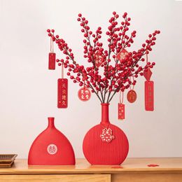 Vases Red Chinese Ceramic Flower Vase Home Interior Decoration Luxury Wedding Decorative Living Room Bedroom Table Ornaments