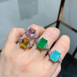 Cluster Rings 8 12MM Paraiba Tourmaline Topaz Emerald Quartz Gemstone Ring Women 925 Sterling Silver Wedding Bands Fine Jewellery Friends Gift